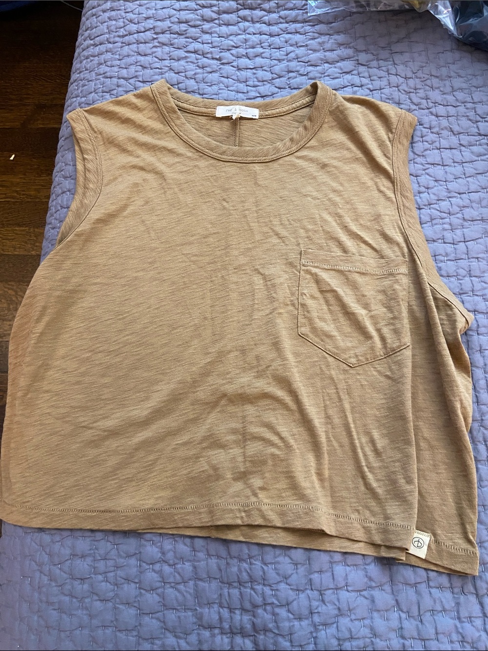 rag & bone Cropped Muscle Tank with Chest Pocket - Camel